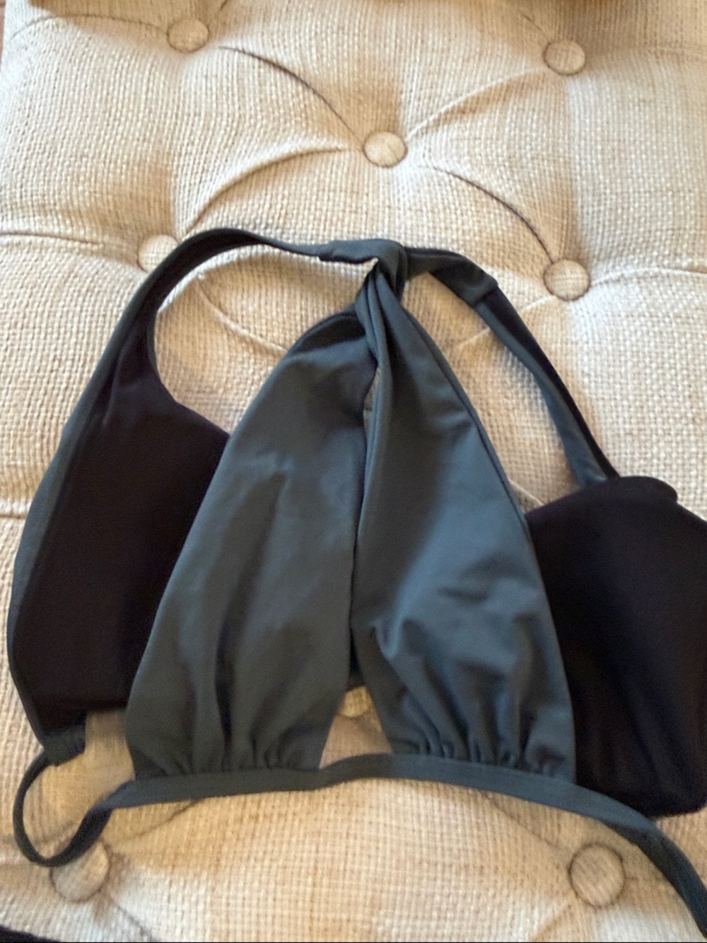 Victoria’s Secret/BECCA Gray Halter Top L Black Hipster Bottoms S Two-Piece Swim - Picture 9 of 9